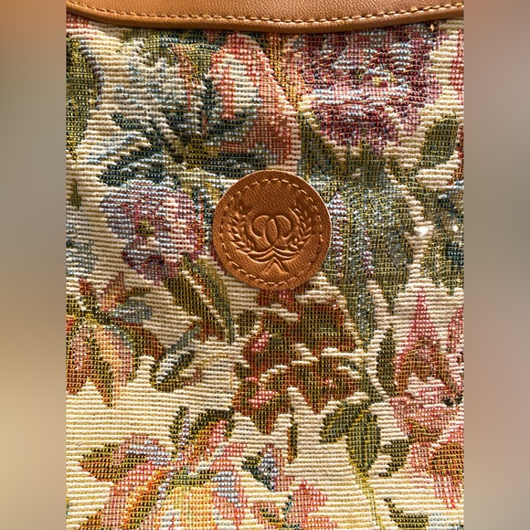 Tan Leather Floral Tapestry Bag/Purse - Picture 3 of 5